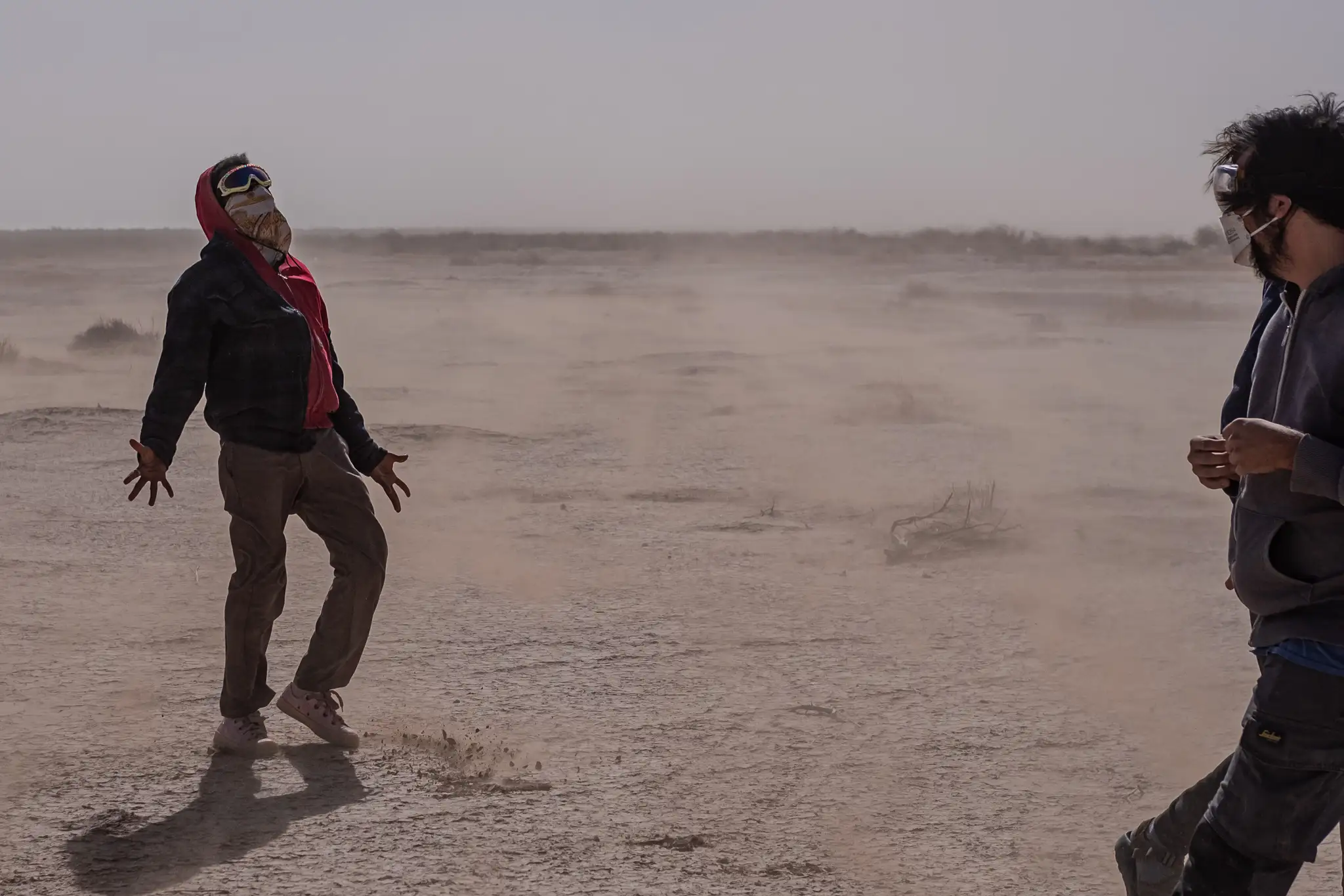 Two Martians out in a desert dust storm
