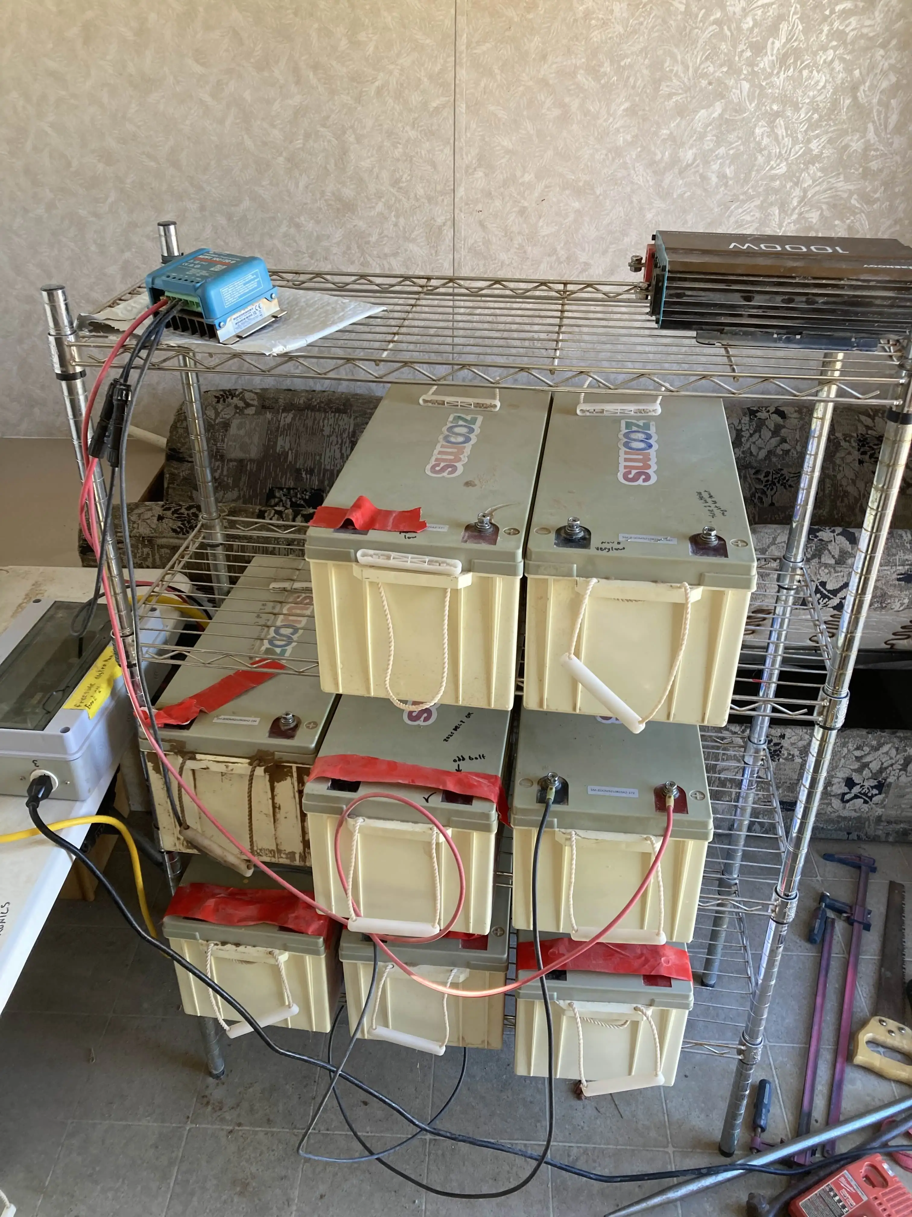 The camp battery bank and inverter